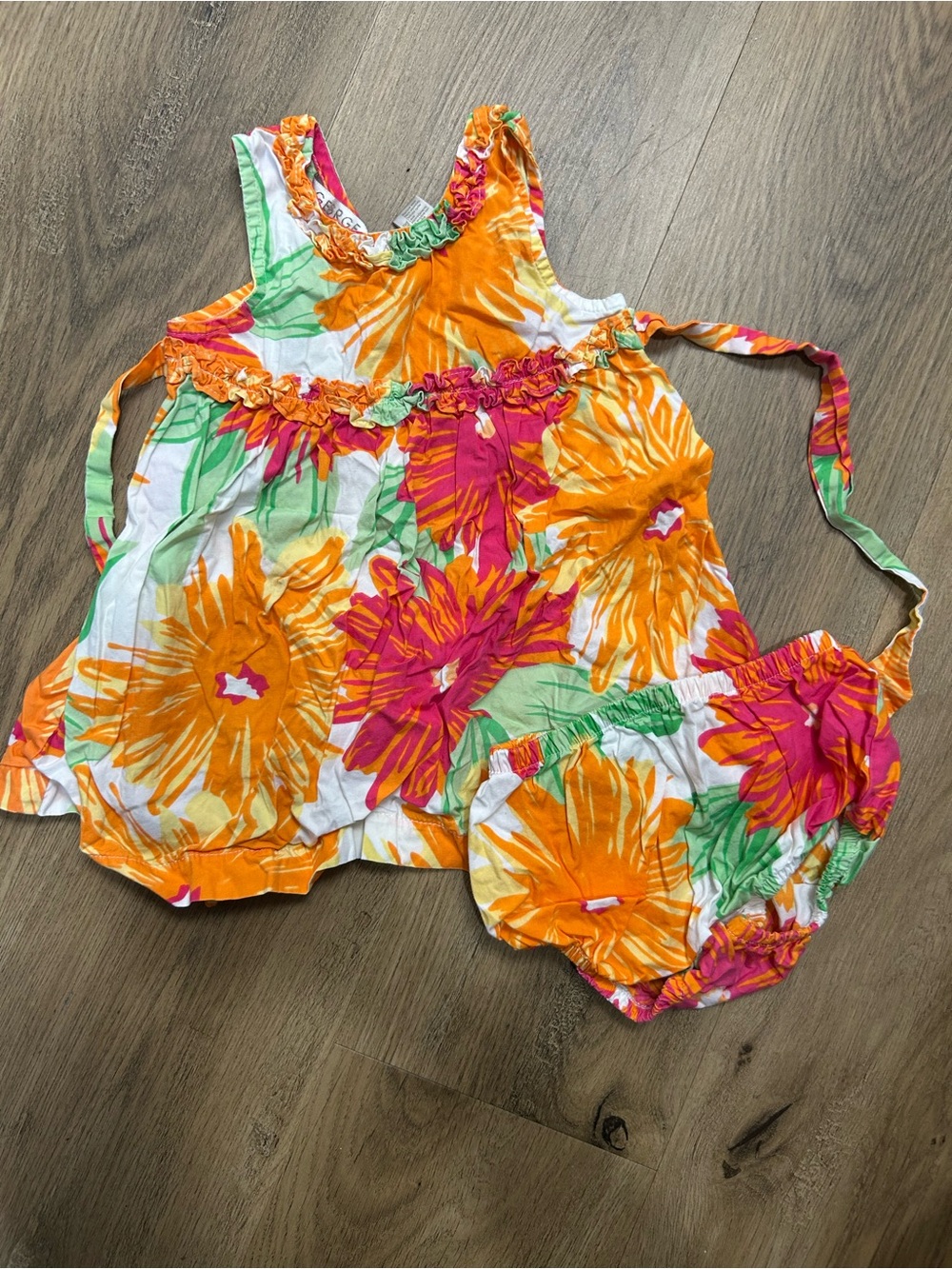 Mini Boden White Dress Set with Orange, Pink & Green Floral Print